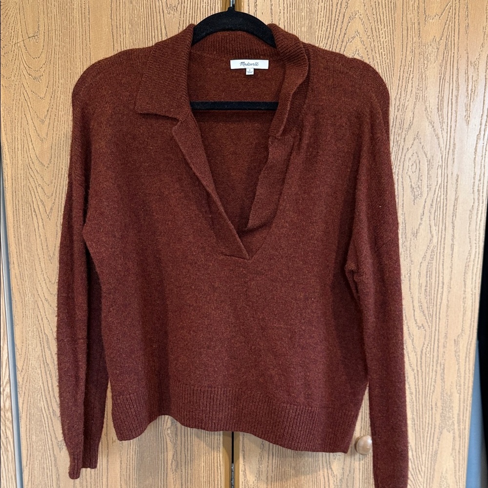 Madewell Deep Red/Orange V-Neck Sweater